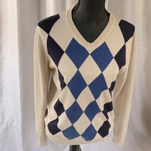 Unisex cotton long sleeved argyle sweater
